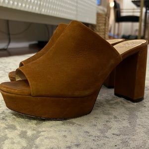 Brown Suede Platform Mules | Vince Camuto | Size 9